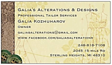 galia's alteration and design business card