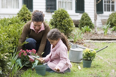 image of mother and daughter in garden