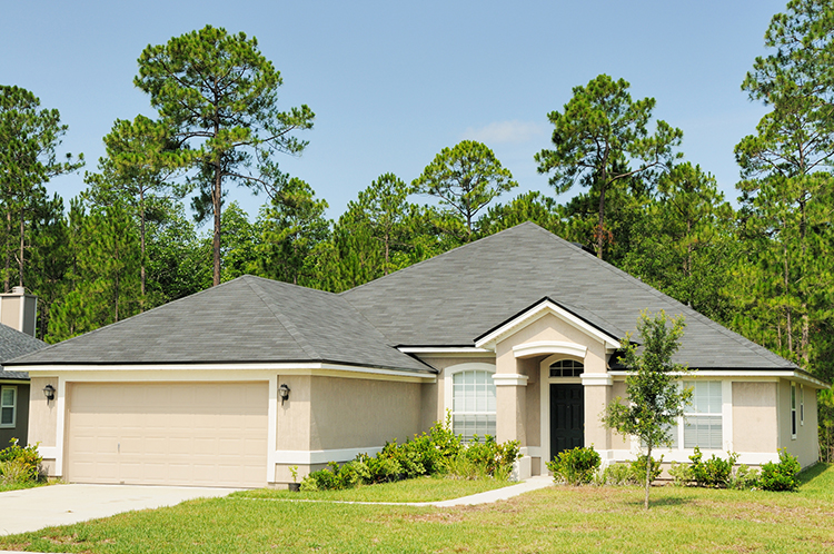 One story home facing garage