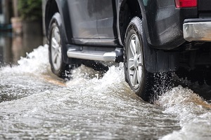 car driving through water